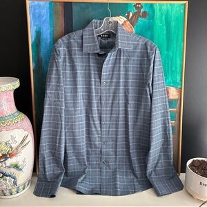 DKNY Men's Gray Checkered Button-Down Shirt 15.5